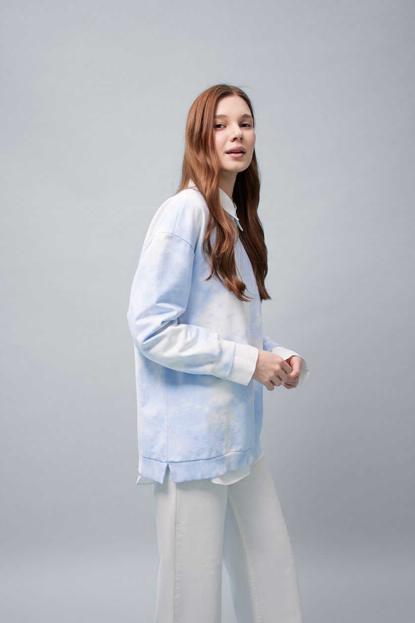 Kadın Açık Mavi Regular Fıt Sweatshirt Tunik
