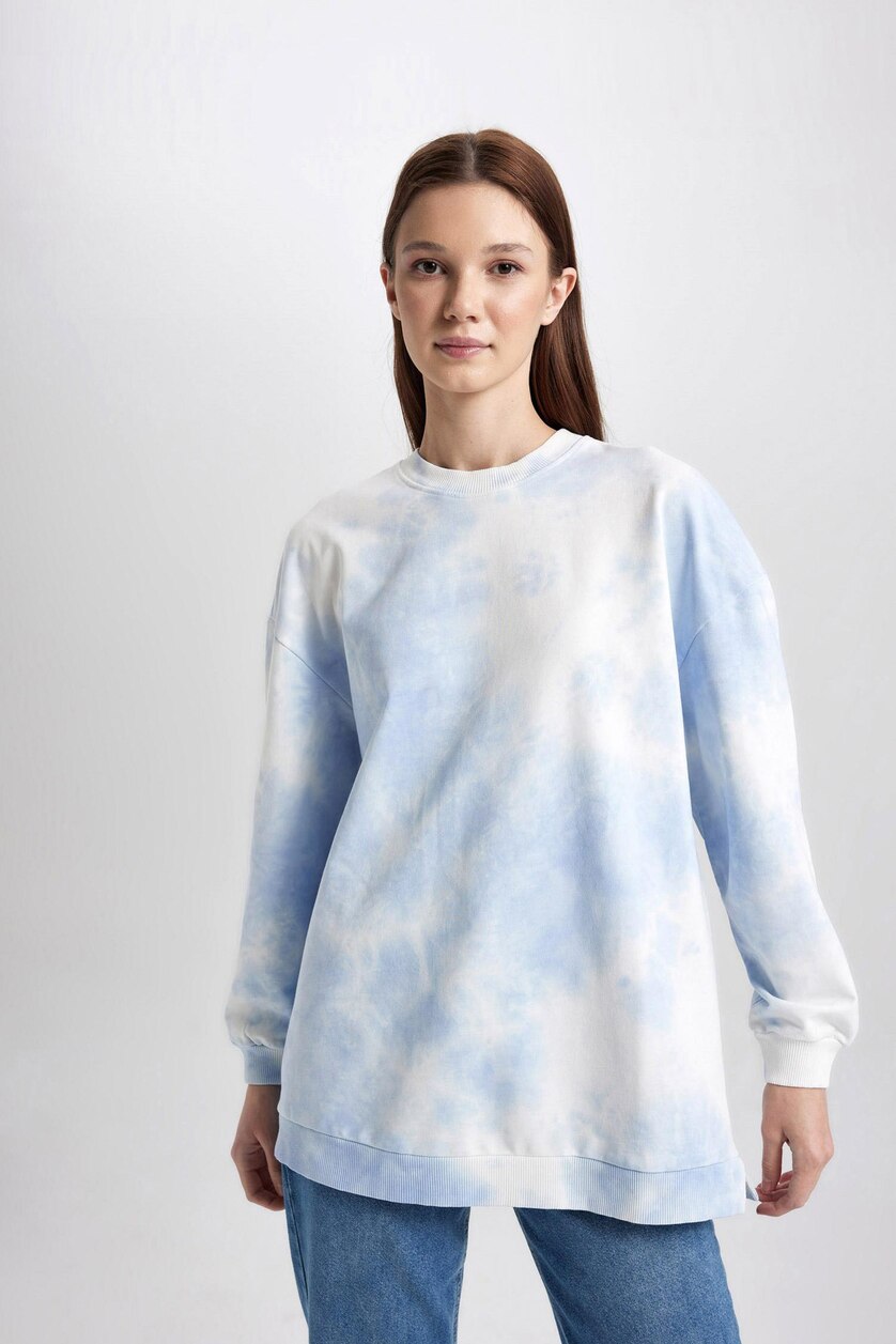 Kadın Açık Mavi Regular Fıt Sweatshirt Tunik