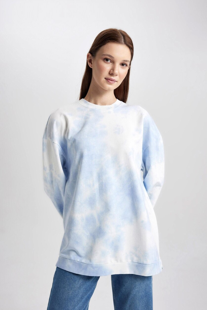 Kadın Açık Mavi Regular Fıt Sweatshirt Tunik
