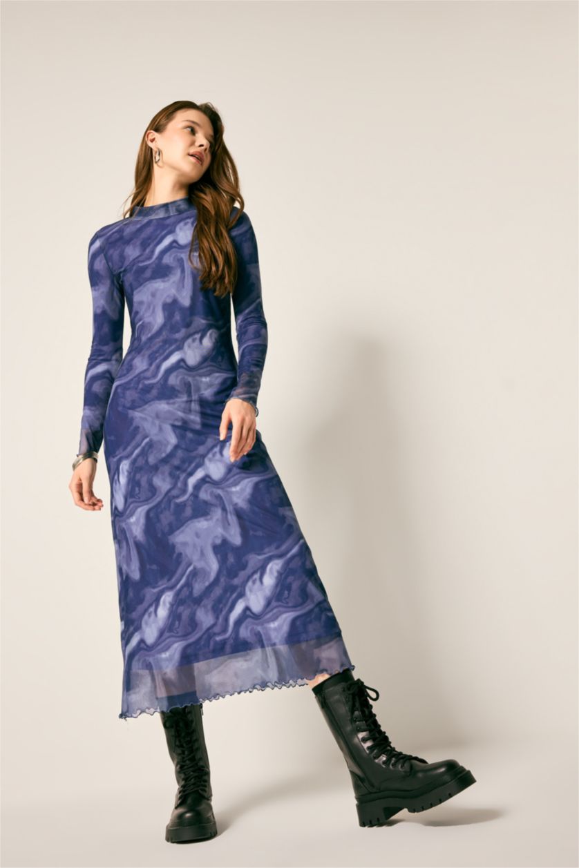 Woman Indigo Printed Tulle Dress
