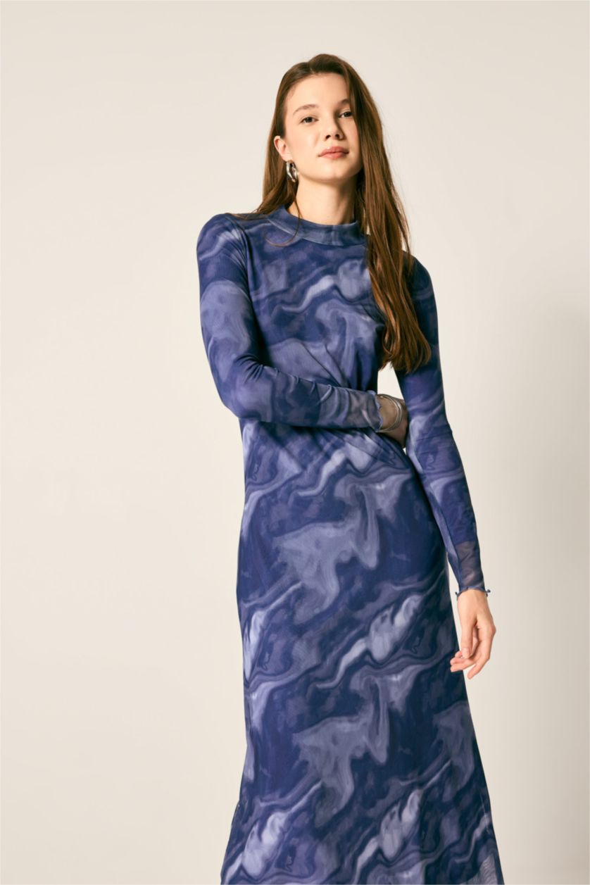 Woman Indigo Printed Tulle Dress