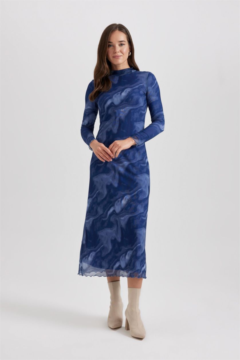 Woman Indigo Printed Tulle Dress