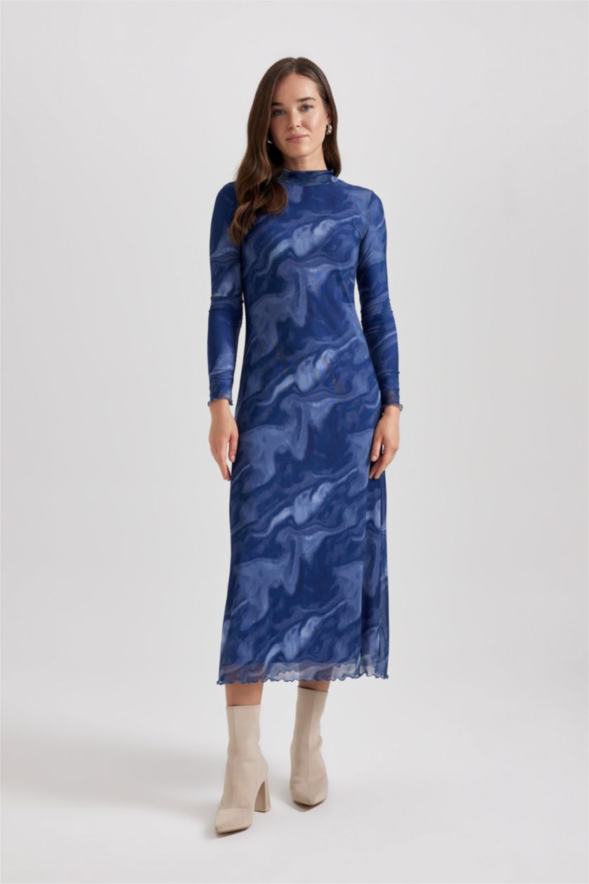 Woman Indigo Printed Tulle Dress
