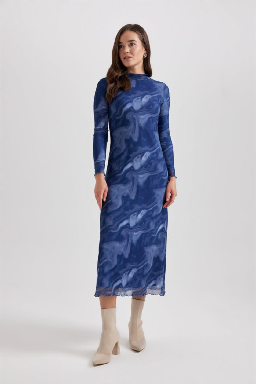 Woman Indigo Printed Tulle Dress