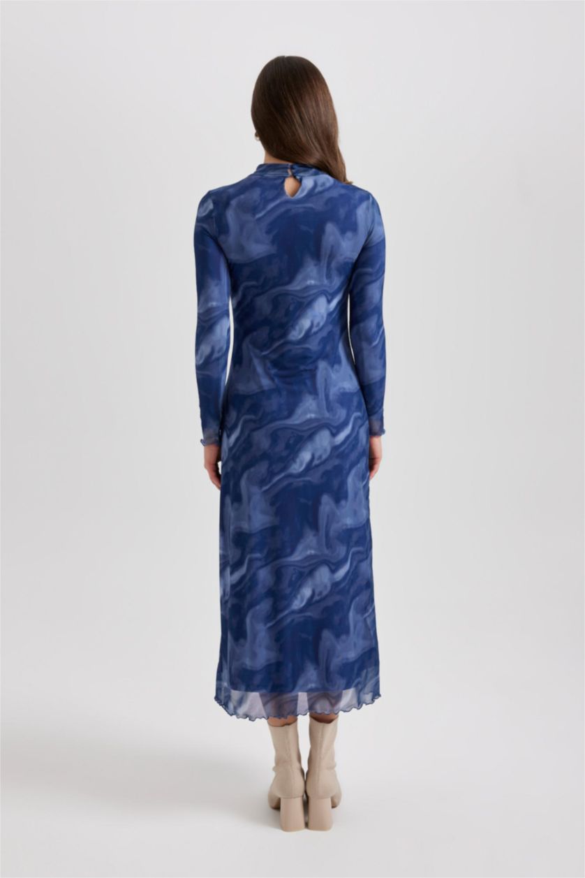 Woman Indigo Printed Tulle Dress