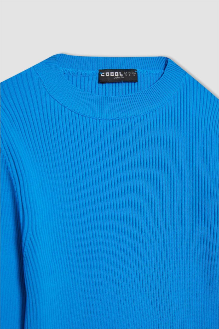 حريمي اللون الملكي بلوفر سليم فيت برقبة مستديرة