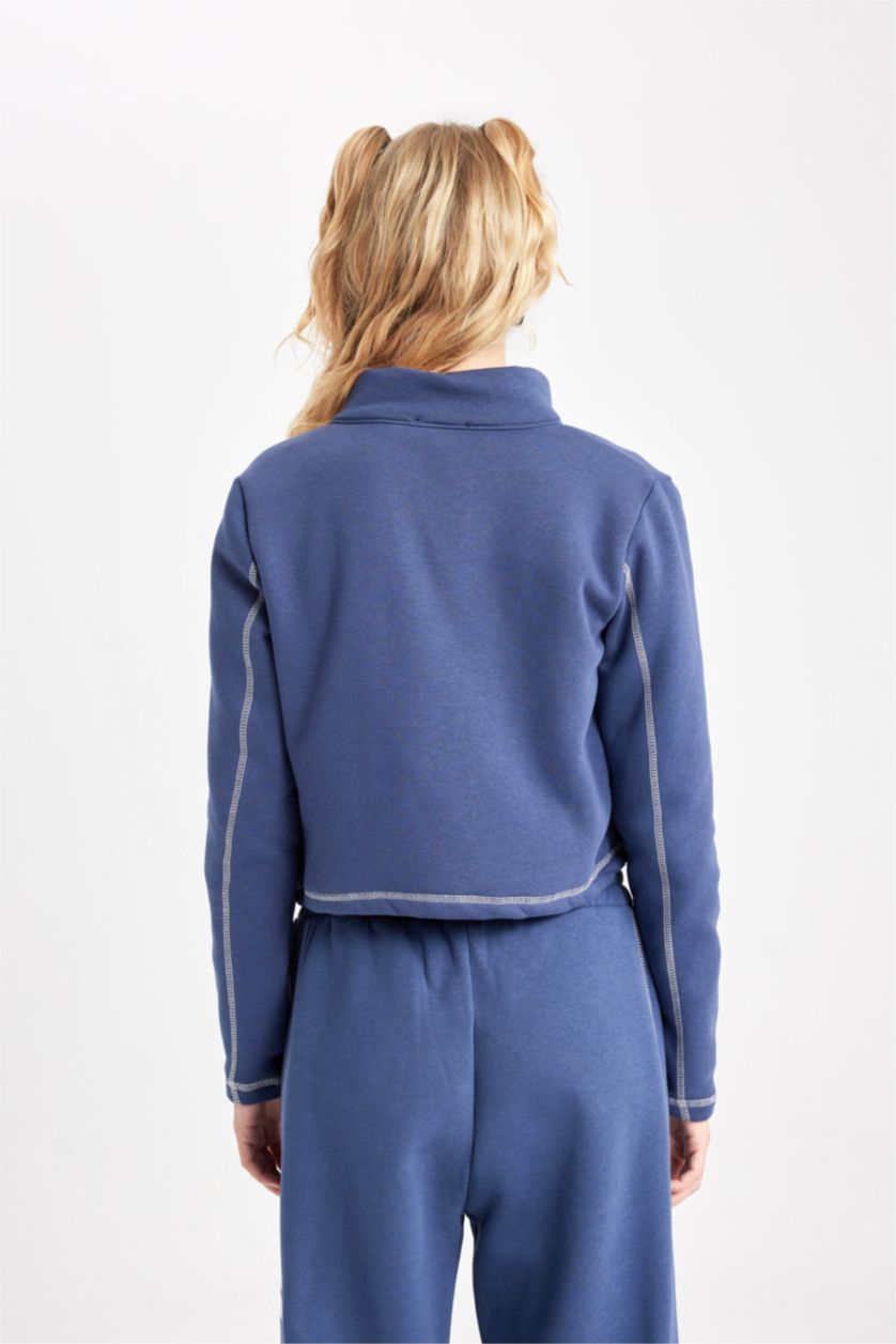 WOMAN Indigo Regular Fit Printed Zippered Sweatshirt