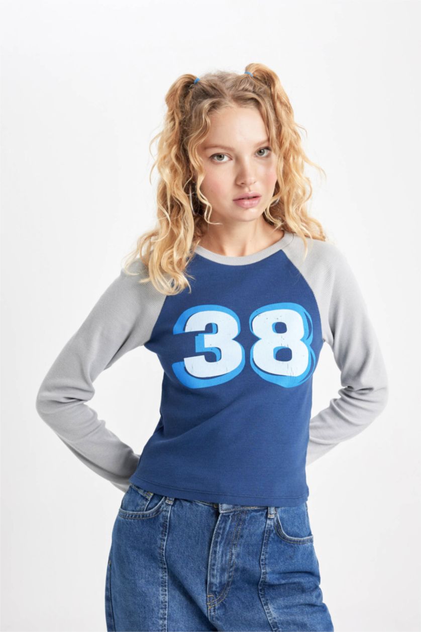 WOMAN Light Grey Fitted Corduroy Long Sleeve T-Shirt