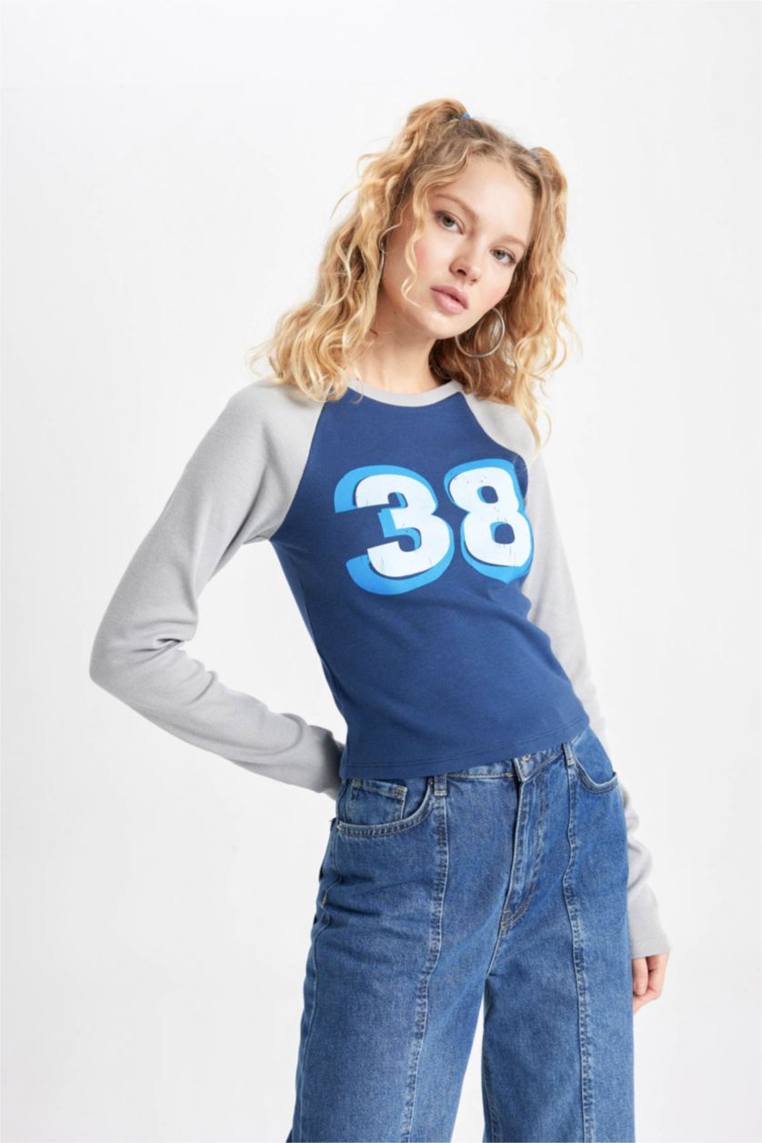 WOMAN Light Grey Fitted Corduroy Long Sleeve T-Shirt