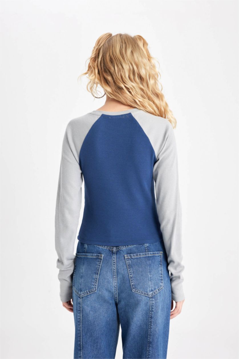 WOMAN Light Grey Fitted Corduroy Long Sleeve T-Shirt