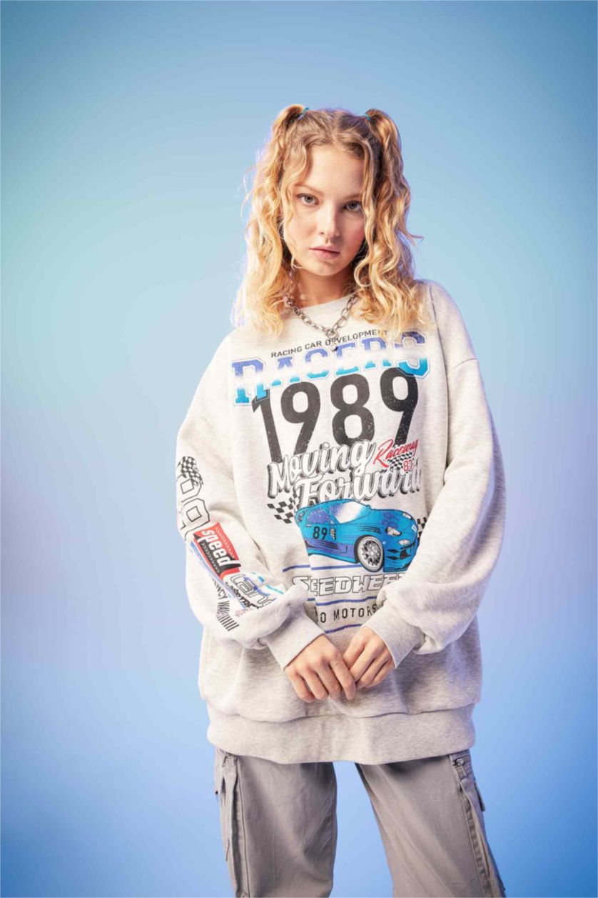 FEMME Gris Sweatshirt Coupe Oversize Col Rond