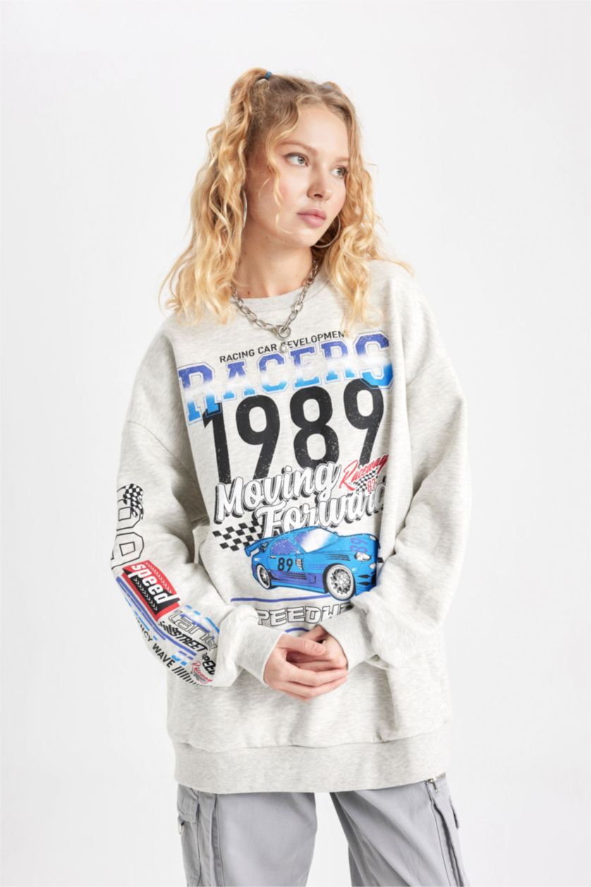 FEMME Gris Sweatshirt Coupe Oversize Col Rond