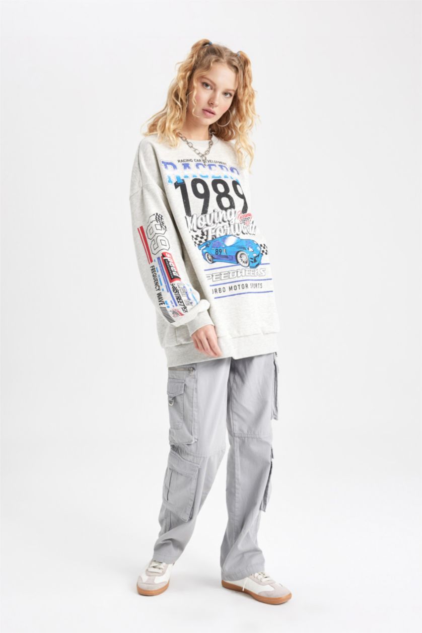 FEMME Gris Sweatshirt Coupe Oversize Col Rond