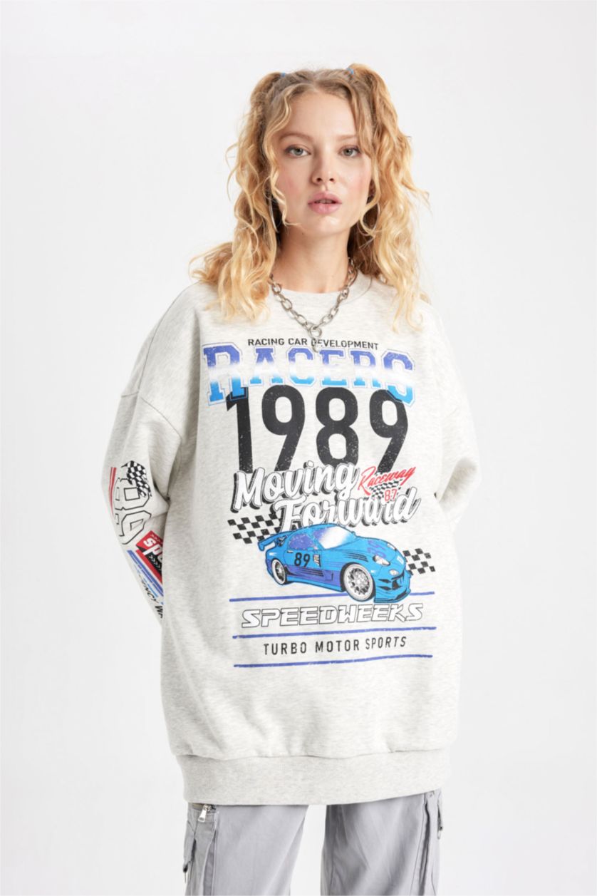 FEMME Gris Sweatshirt Coupe Oversize Col Rond