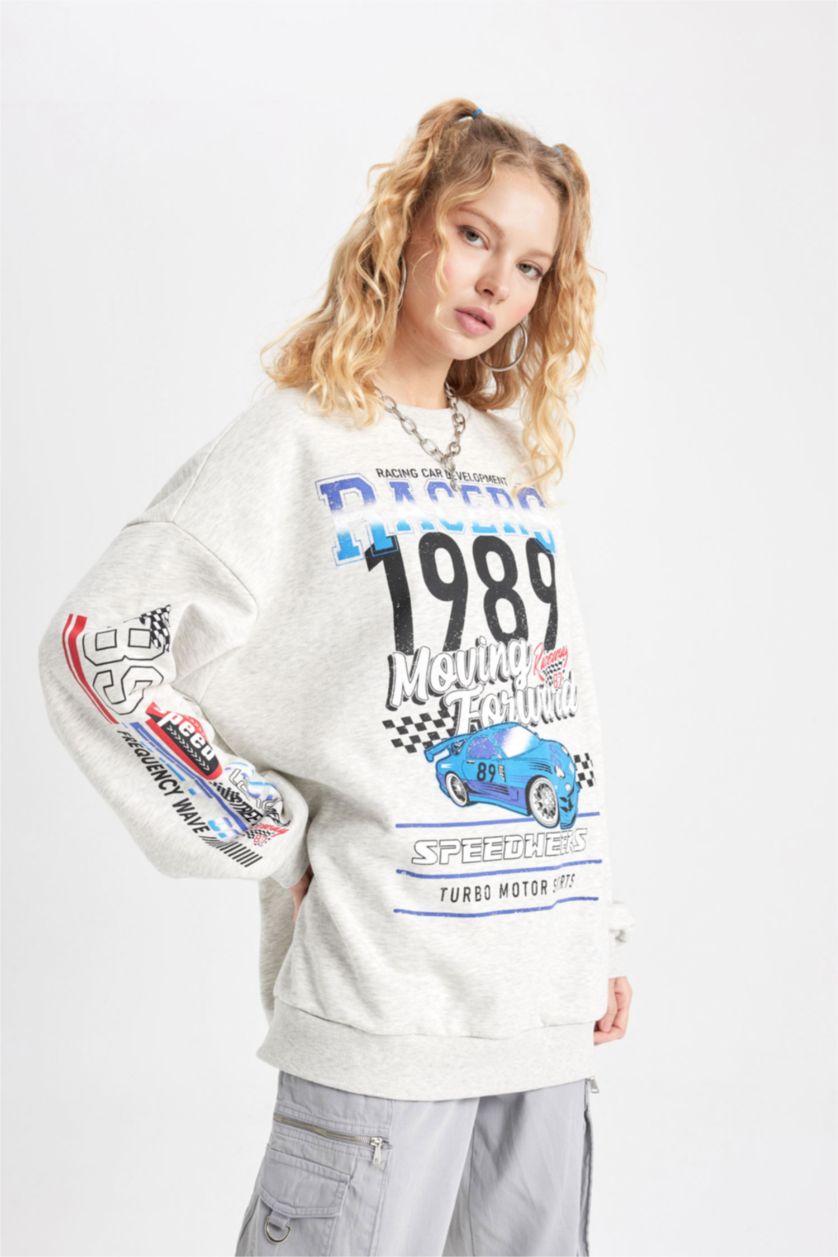 FEMME Gris Sweatshirt Coupe Oversize Col Rond