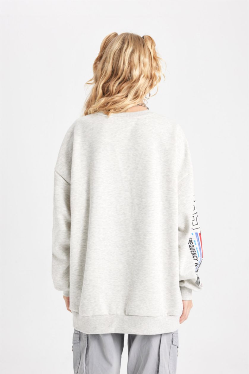 FEMME Gris Sweatshirt Coupe Oversize Col Rond