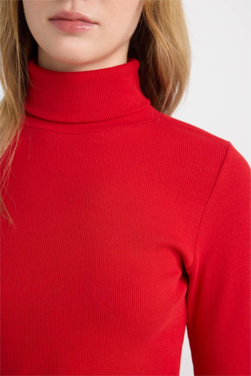 Woman Red Slim Fit Camisole Long Sleeve T-Shirt