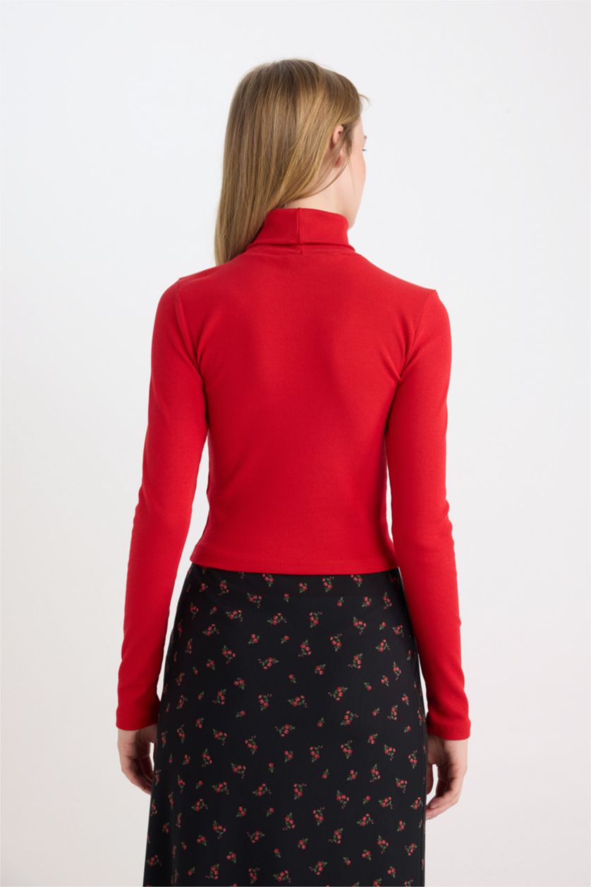 Woman Red Slim Fit Camisole Long Sleeve T-Shirt