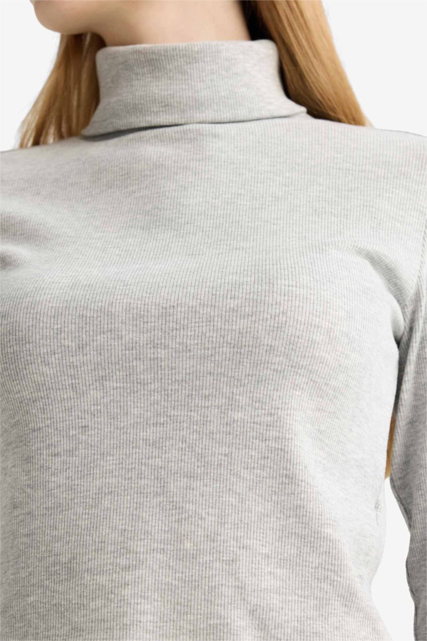 نساء ميلانج رمادي تيشيرت ردن طويل مضلع سليم فيت