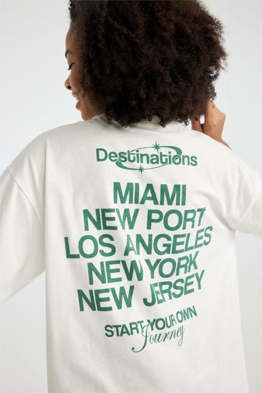 WOMAN White Unisex Oversize Fit Crew Neck Printed T-Shirt