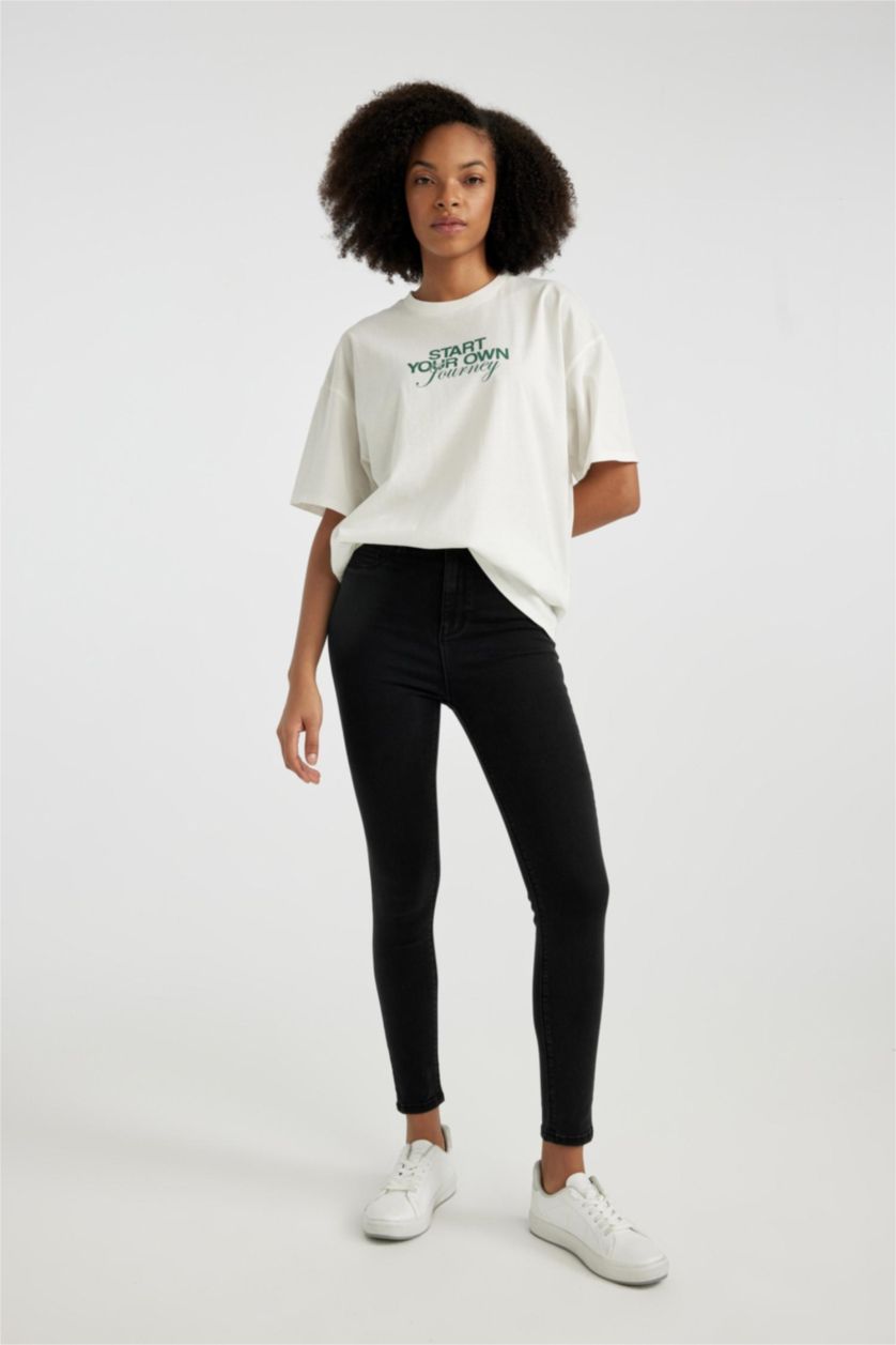 WOMAN White Unisex Oversize Fit Crew Neck Printed T-Shirt