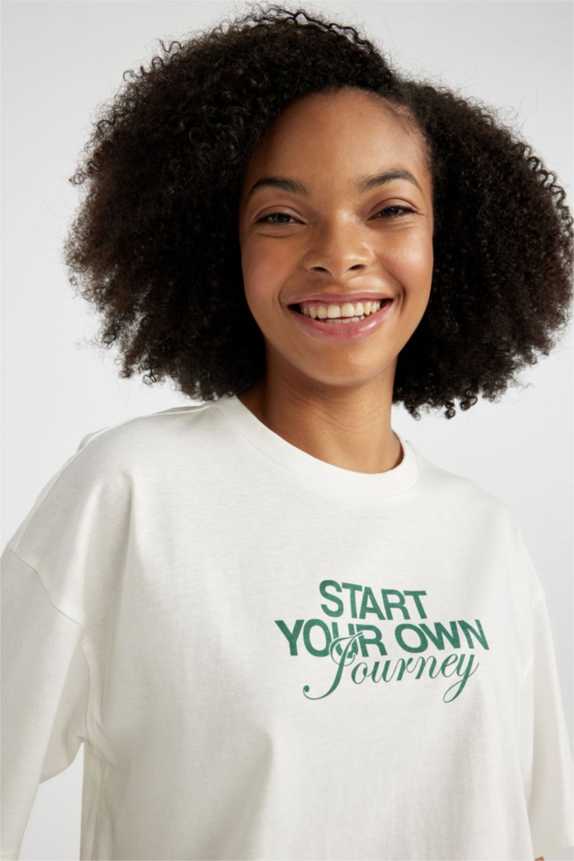 WOMAN White Unisex Oversize Fit Crew Neck Printed T-Shirt