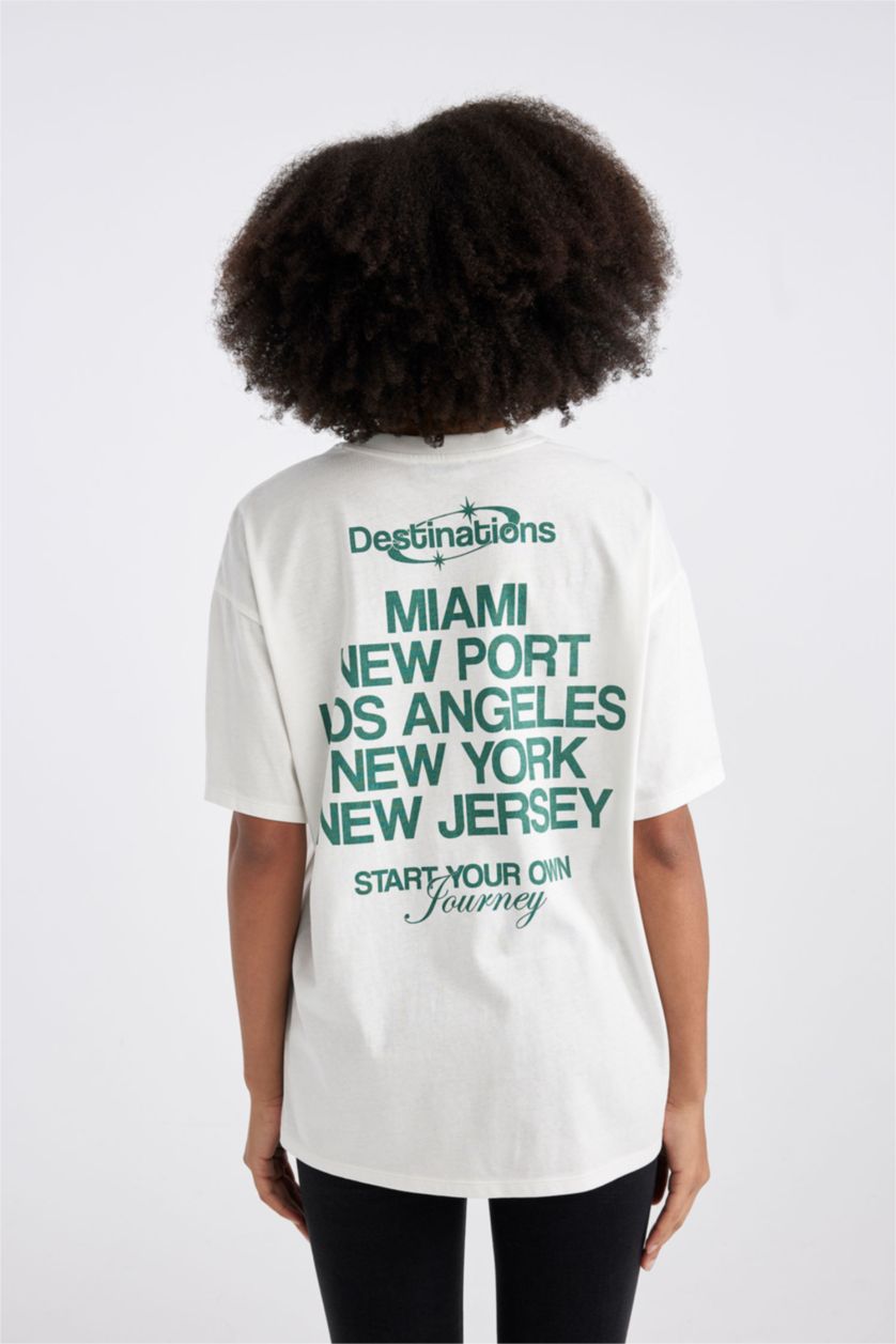 WOMAN White Unisex Oversize Fit Crew Neck Printed T-Shirt