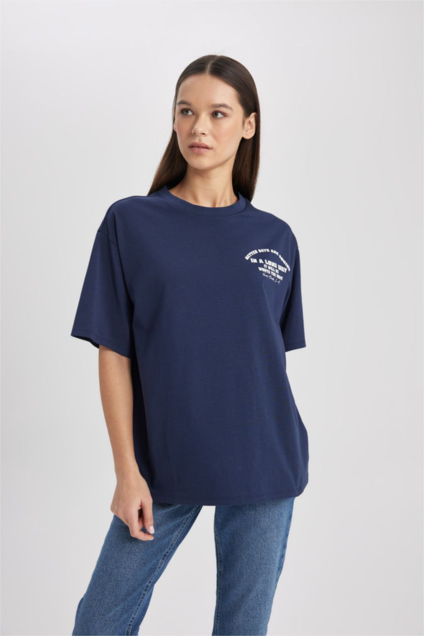 نساء كحلي Loose Fit Short Sleeve T-Shirt