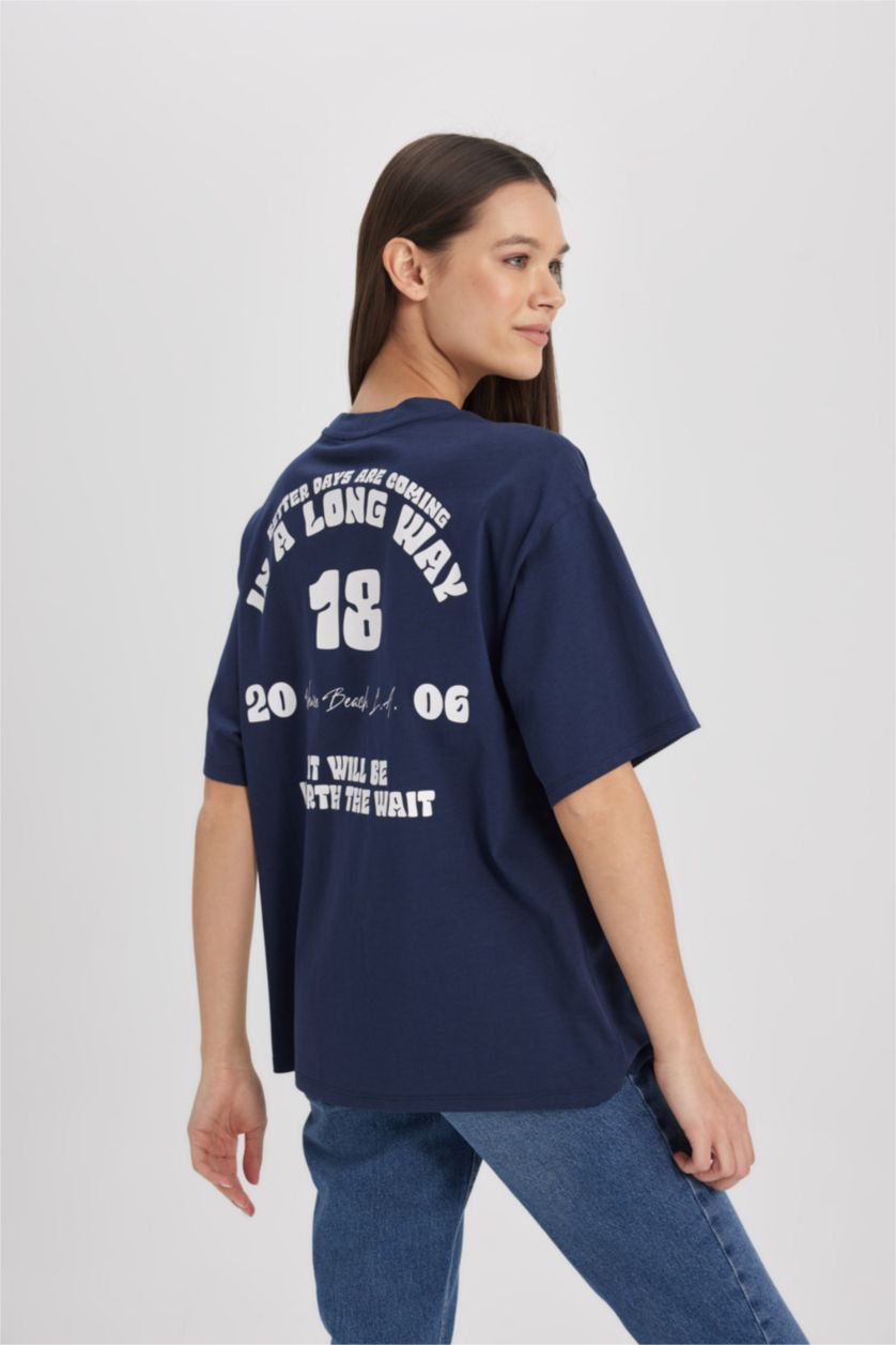 نساء كحلي Loose Fit Short Sleeve T-Shirt