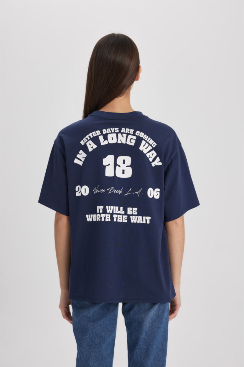 نساء كحلي Loose Fit Short Sleeve T-Shirt
