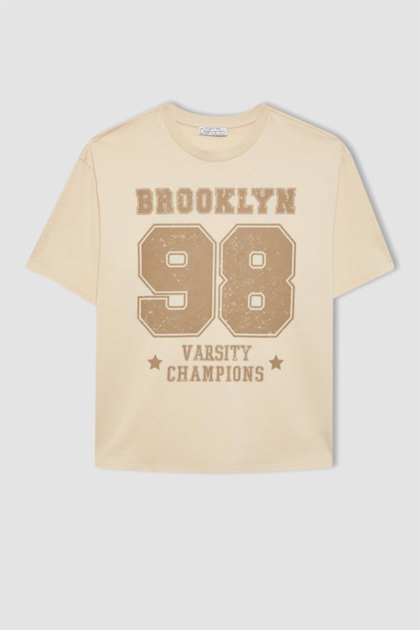 WOMAN Beige Loose Fit Short Sleeve T-Shirt