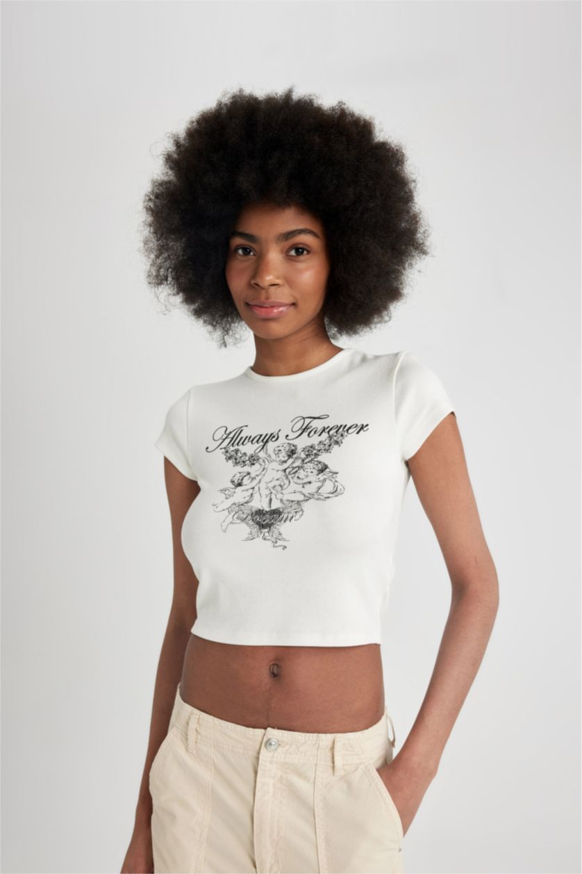 WOMAN Ecru Slim Fit Crew Neck Camisole Short Sleeve T-Shirt