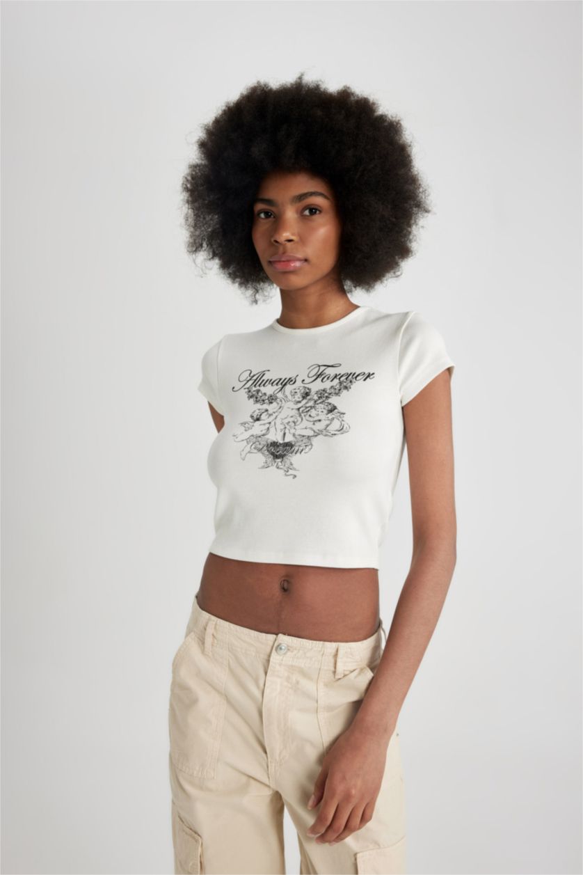 WOMAN Ecru Slim Fit Crew Neck Camisole Short Sleeve T-Shirt