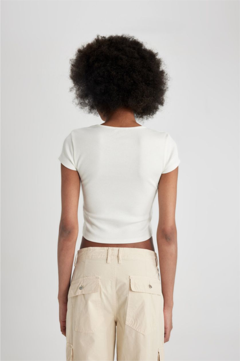 WOMAN Ecru Slim Fit Crew Neck Camisole Short Sleeve T-Shirt