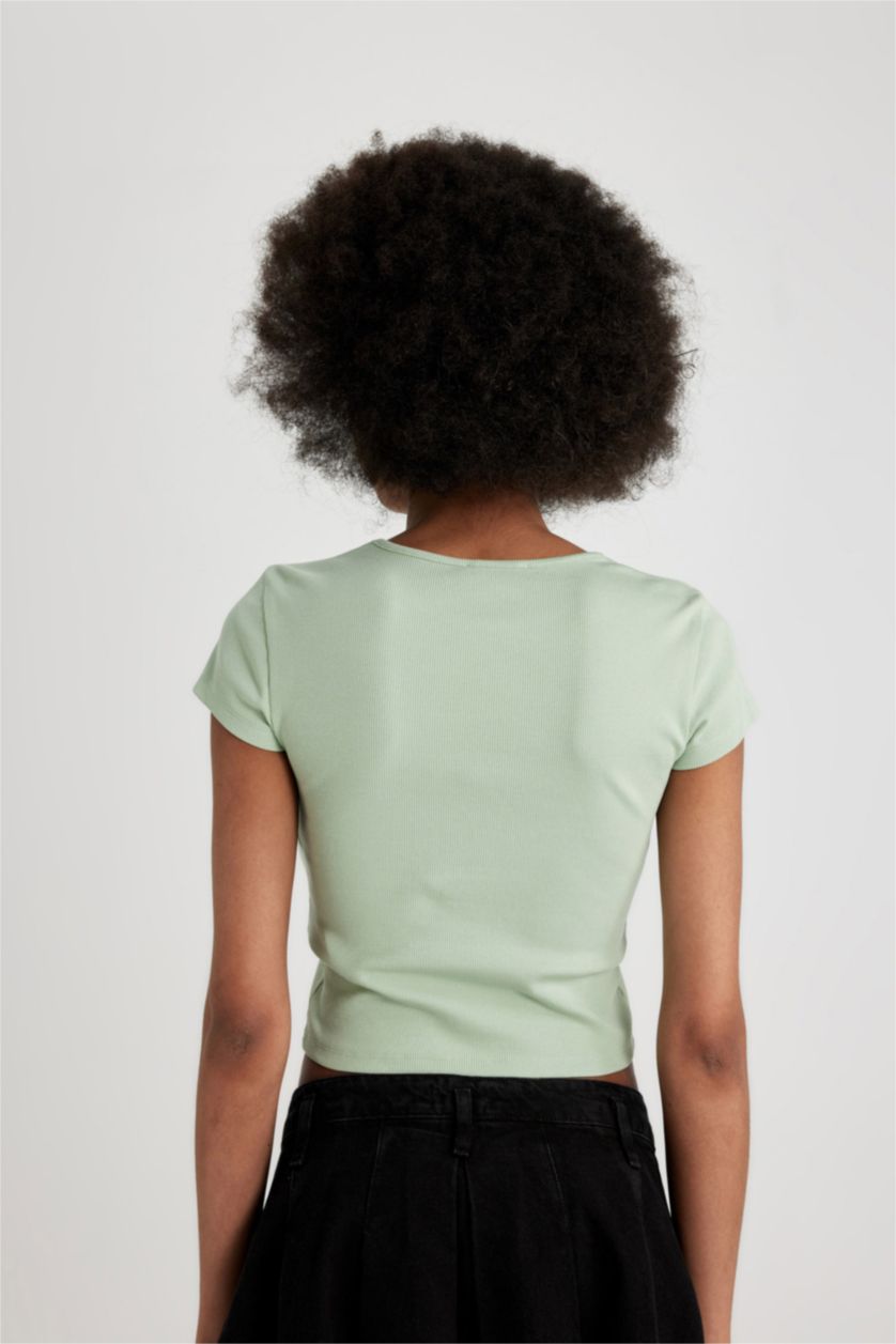 نساء نعناع تيشيرت نص ردن مطبوع بياخة مستديرة