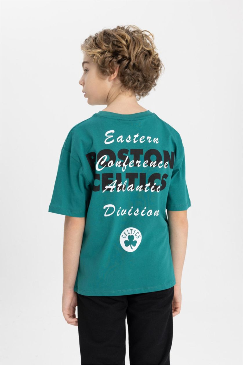 Erkek Çocuk - Genç Erkek Yeşil Erkek Çocuk NBA Boston Celtics Oversize Geniş Kalıp Bisiklet Yaka Tişört