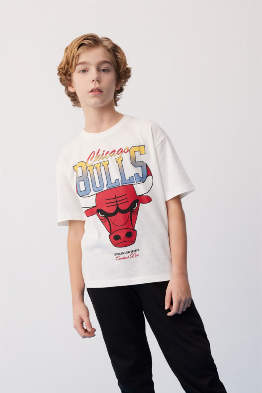 GARÇONS Écru T-Shirt Oversize à Col Montant NBA Chicago Bulls Pour Garçon