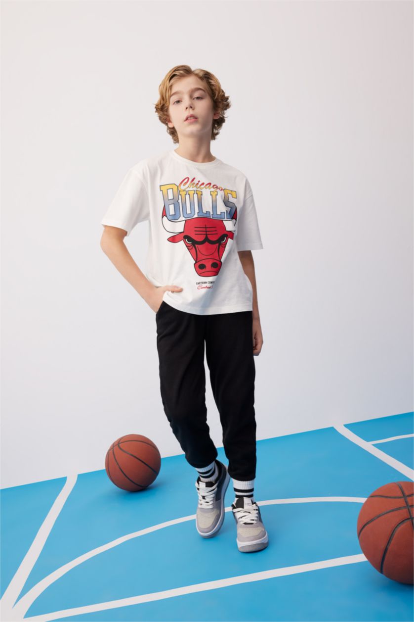 GARÇONS Écru T-Shirt Oversize à Col Montant NBA Chicago Bulls Pour Garçon