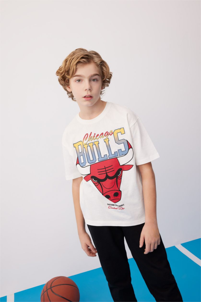GARÇONS Écru T-Shirt Oversize à Col Montant NBA Chicago Bulls Pour Garçon