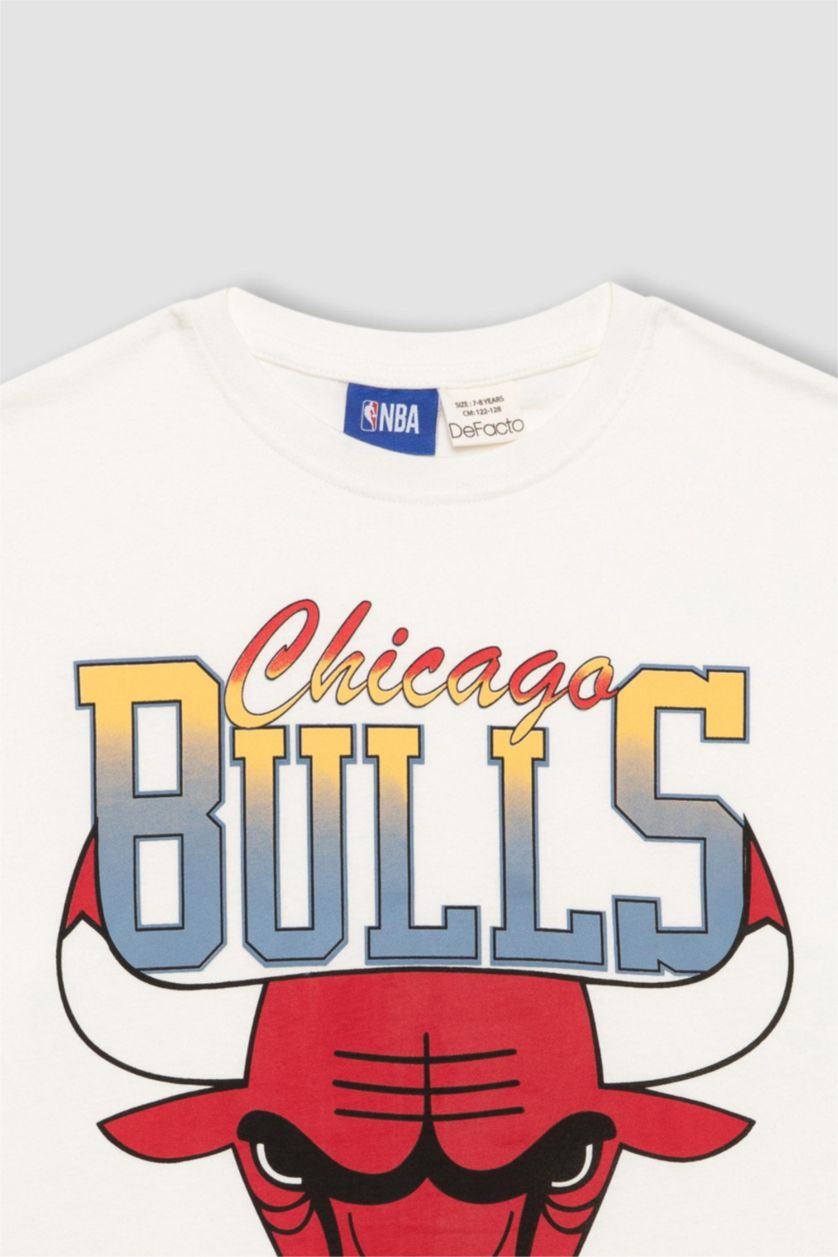 GARÇONS Écru T-Shirt Oversize à Col Montant NBA Chicago Bulls Pour Garçon
