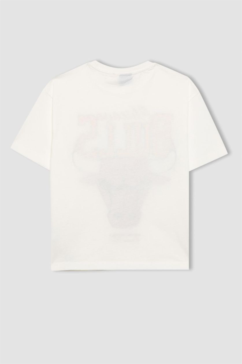 GARÇONS Écru T-Shirt Oversize à Col Montant NBA Chicago Bulls Pour Garçon