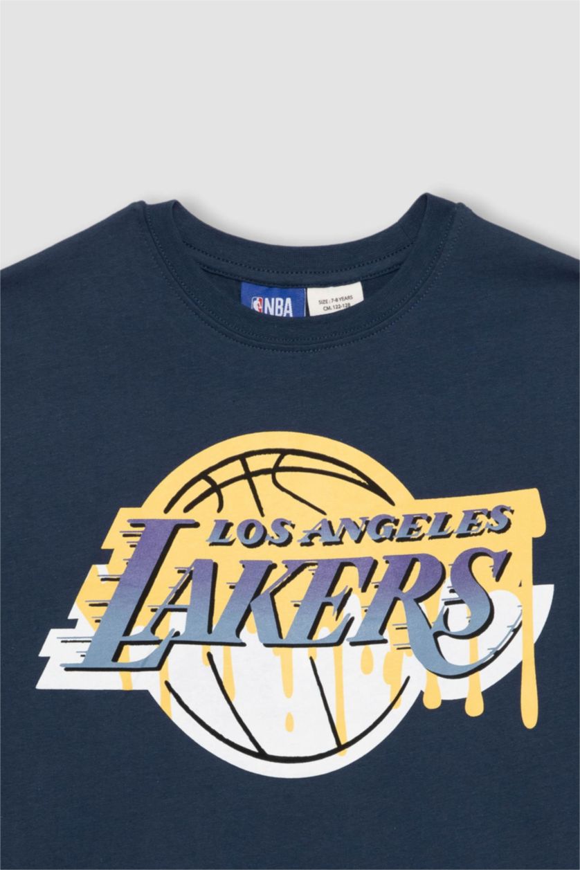 Erkek Çocuk - Genç Erkek İndigo Erkek Çocuk NBA Los Angeles Lakers Oversize Geniş Kalıp Bisiklet Yaka Kısa Kollu Tişört