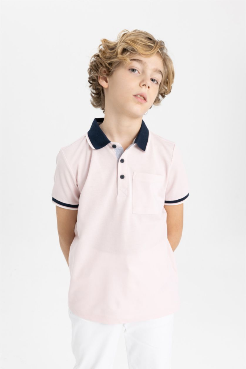 BOYS & TEENS Pink Boy Pique Short Sleeve Polo T-Shirt