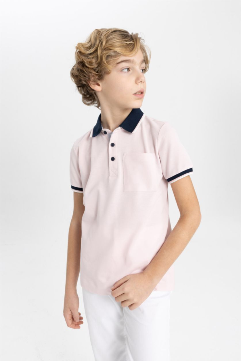 BOYS & TEENS Pink Boy Pique Short Sleeve Polo T-Shirt