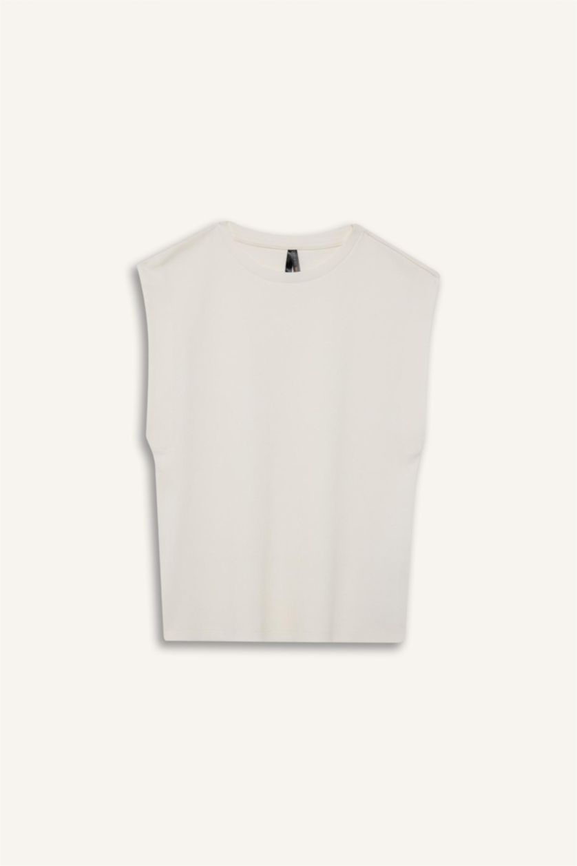 نساء بيج فاتح Regular Fit Crew Neck Ribbed Camisole T-Shirt
