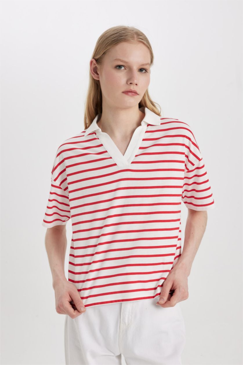 Женщины Красный Relax Fit Short Sleeve Polo T-Shirt