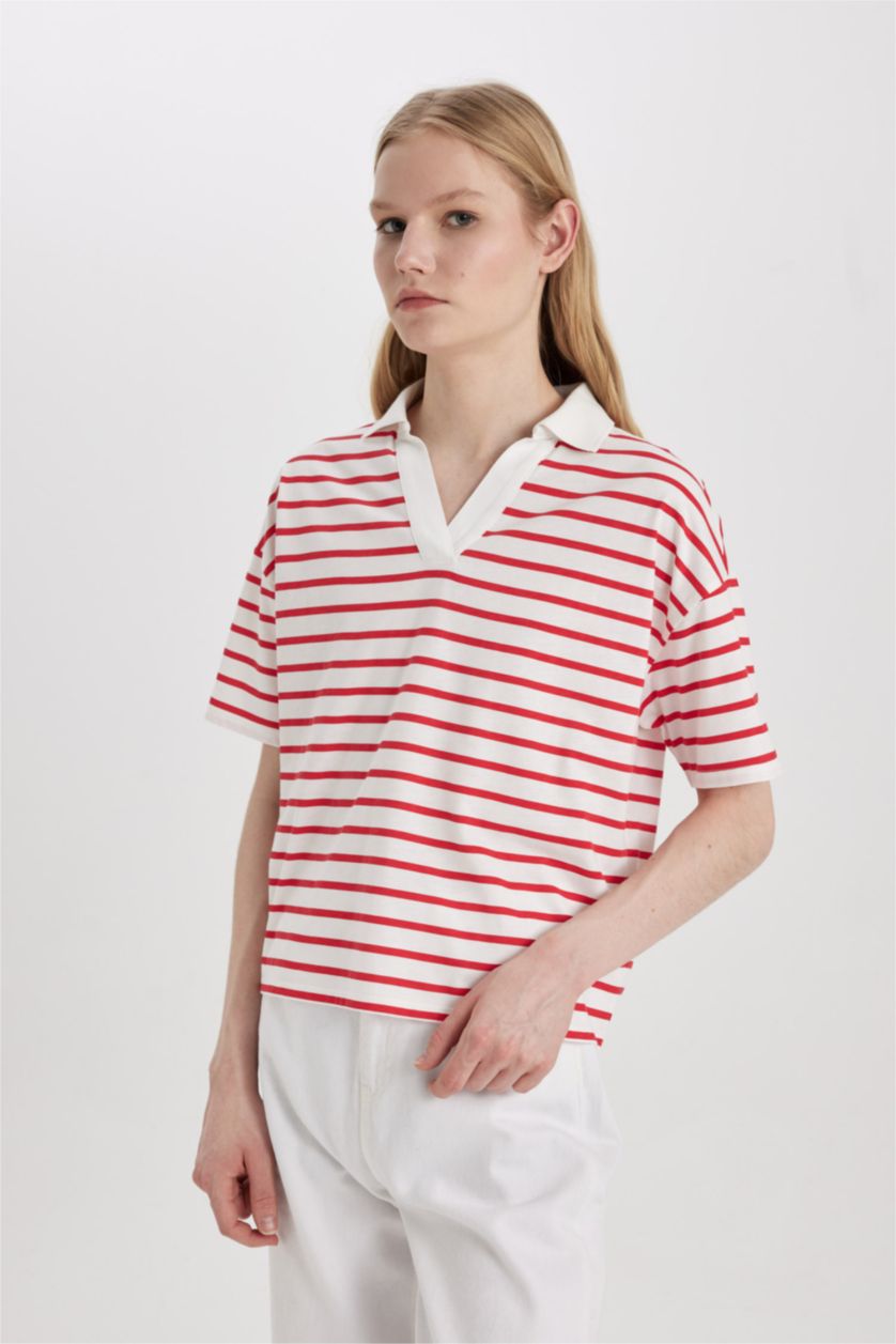 Женщины Красный Relax Fit Short Sleeve Polo T-Shirt