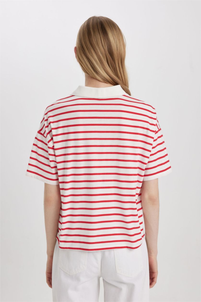 Женщины Красный Relax Fit Short Sleeve Polo T-Shirt