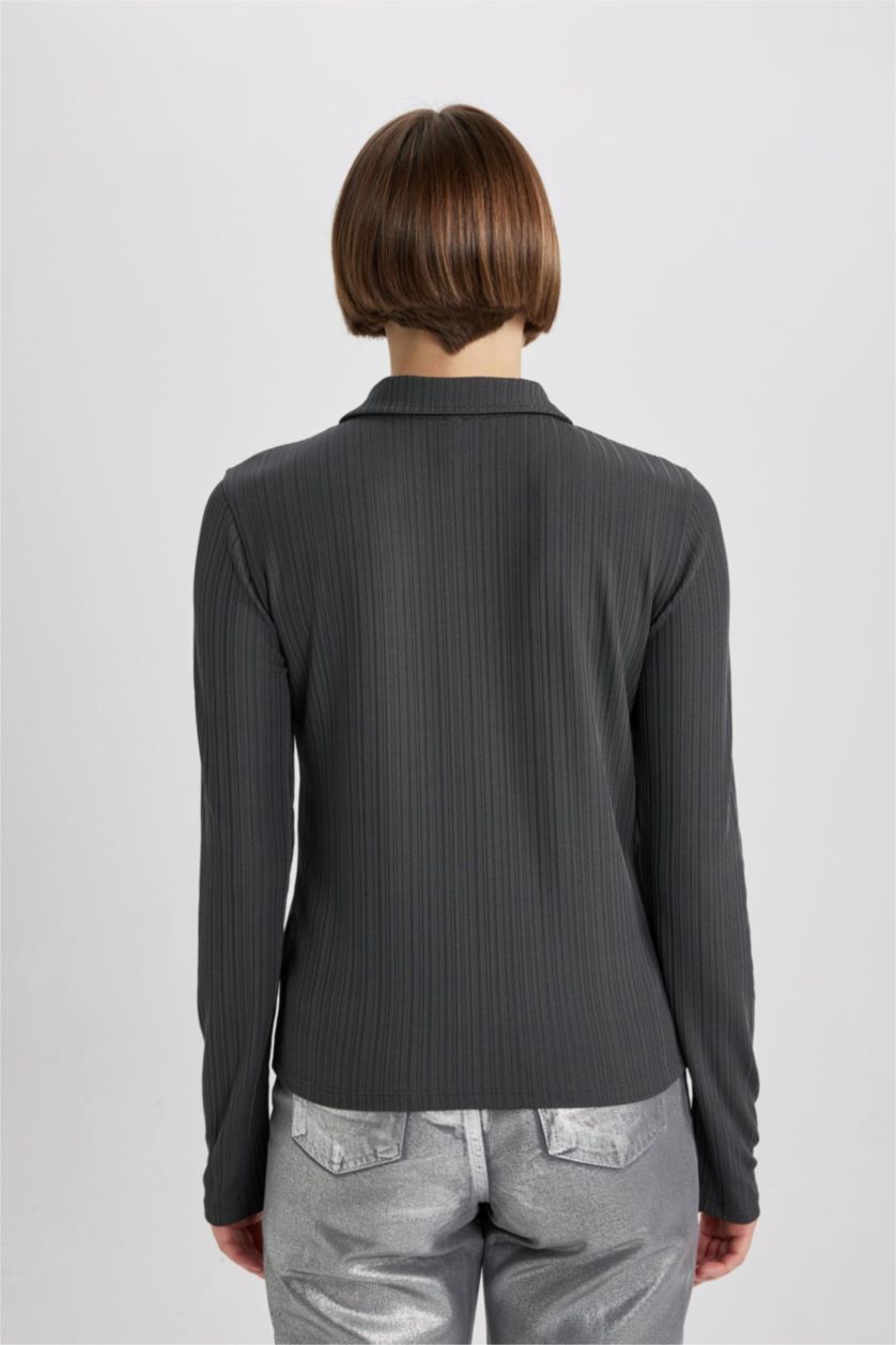 نساء أنثرا تي شيرت بولو كم طويل سليم فيت