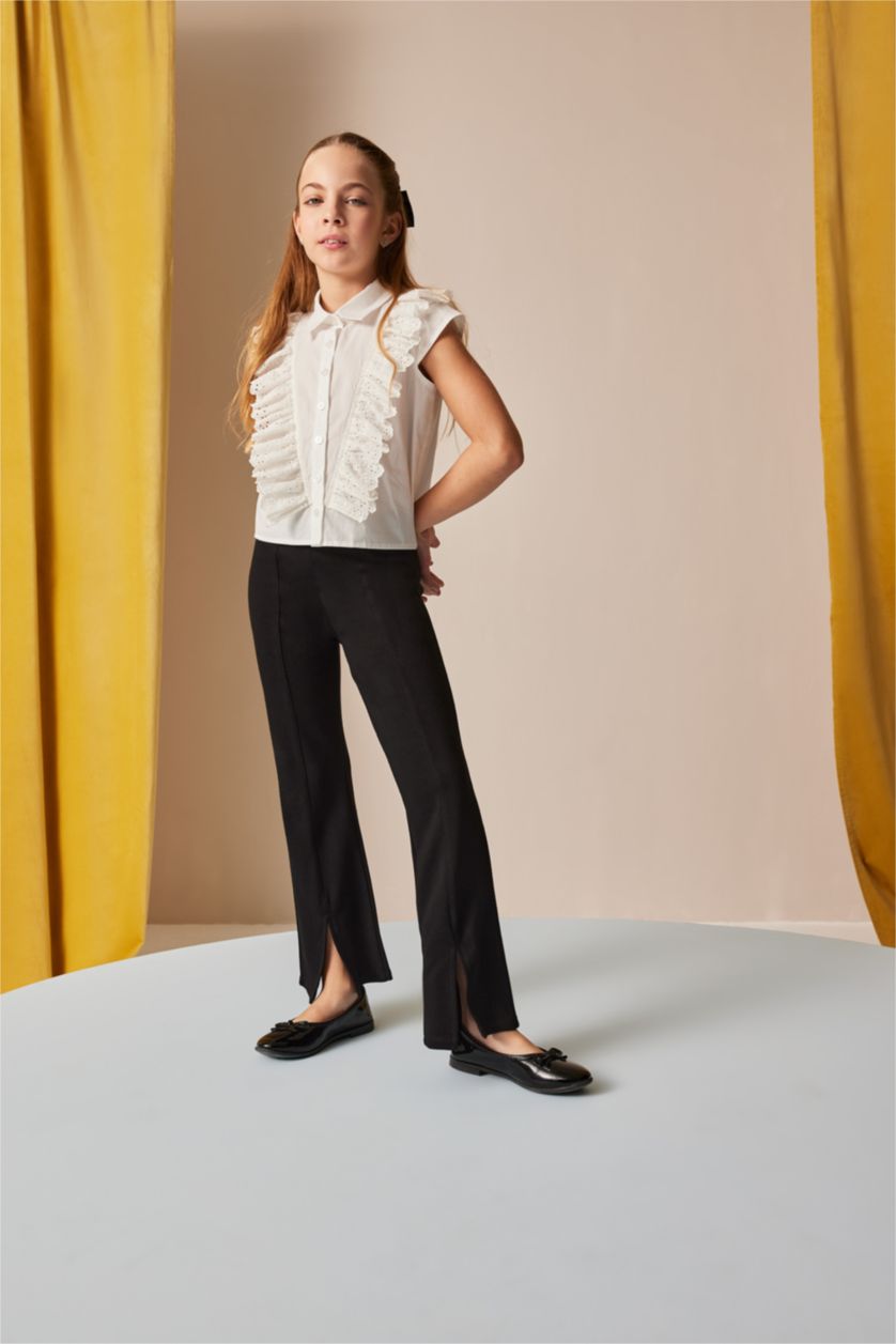 Kız Çocuk - Genç Kız Siyah Flare Fit Yırtmaçlı Pantolon Kız Çocuk